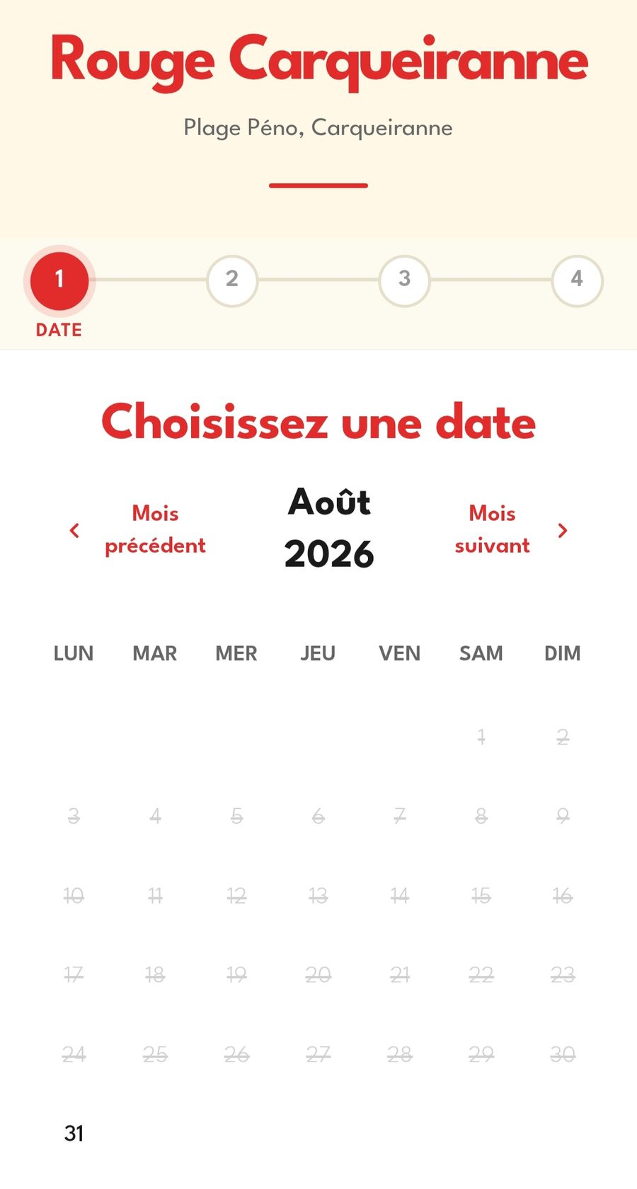 Page de réservation en ligne du restaurant Rouge, à Carqueiranne